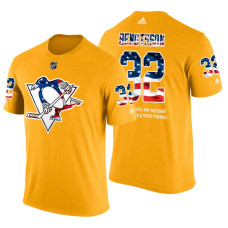 Pittsburgh Penguins Lukas Bengtsson #32 Gold Banner Wave USA Flag patriotism T-Shirt