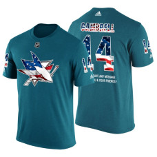 San Jose Sharks Dylan Gambrell #14 Teal Banner Wave USA Flag patriotism T-Shirt