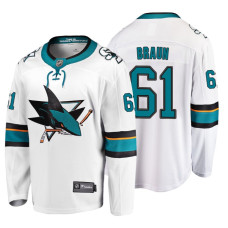 San Jose Sharks #61 Justin Braun Fanatics Branded Breakaway White Away jersey