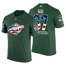 Minnesota Wild Kyle Rau #37 Green Banner Wave USA Flag patriotism T-Shirt