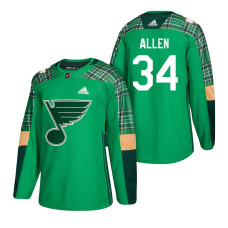 St. Louis Blues #34 Jake Allen 2018 St. Patrick's Day Jersey Green