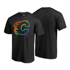 Calgary Flames Black Rainbow Pride Round Neck T-shirt