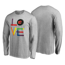 Calgary Flames Heather Gray Hockey Is For Everyone Long Sleeve Round Neck T-shirt