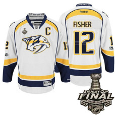 Nashville Predators #12 Mike Fisher White 2017 Stanley Cup Final Patch Away Premier Jersey