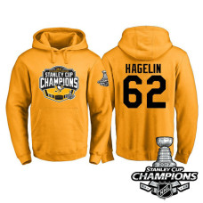 #62 Pittsburgh Penguins Carl Hagelin Gold 2017 Stanley Cup Champions Pullover Hoodie With Hat