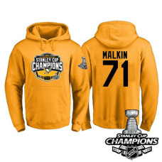 #71 Pittsburgh Penguins Evgeni Malkin Gold 2017 Stanley Cup Champions Pullover Hoodie With Hat