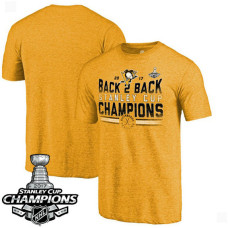 2017 Stanley Cup Champions Pittsburgh Penguins Gold Tri-Blend Cage T-shirt