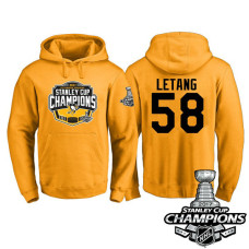 #58 Pittsburgh Penguins Kris Letang Gold 2017 Stanley Cup Champions Pullover Hoodie With Hat