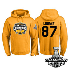 #87 Pittsburgh Penguins Sidney Crosby Gold 2017 Stanley Cup Champions Pullover Hoodie With Hat