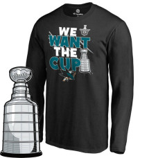 San Jose Sharks Royal 2017 Stanley Cup Long Sleeve We Want The Cup T-shirt