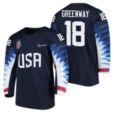 Team USA Hockey 2018 Olympic #18 Jordan Greenway 2018 Olympic Jersey Navy