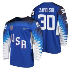 Team USA Hockey 2018 Olympic #30 Ryan Zapolski 2018 Olympic Jersey Blue