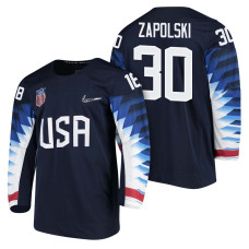 Team USA Hockey 2018 Olympic #30 Ryan Zapolski 2018 Olympic Jersey Navy