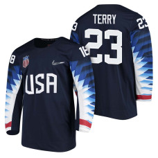 Team USA Hockey 2018 Olympic #23 Troy Terry 2018 Olympic Jersey Navy