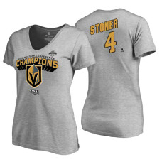 Women's Vegas Golden Knights #4 Clayton Stoner 2018 Western Conference Champions Heather Gray Long Change V-Neck T-Shirt