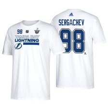 Tampa Bay Lightning #98 Mikhail Sergachev 2018 Stanley Cup Playoffs White Participant Adidas T-Shirt