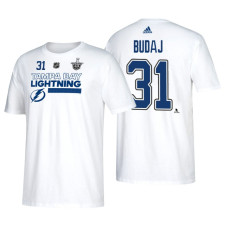 Tampa Bay Lightning #31 Peter Budaj 2018 Stanley Cup Playoffs White Participant Adidas T-Shirt