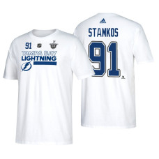 Tampa Bay Lightning #91 Steven Stamkos 2018 Stanley Cup Playoffs White Participant Adidas T-Shirt