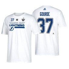 Tampa Bay Lightning #37 Yanni Gourde 2018 Stanley Cup Playoffs White Participant Adidas T-Shirt