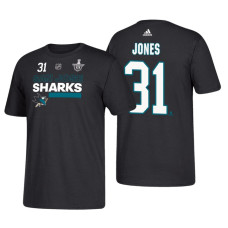 San Jose Sharks #31 Martin Jones 2018 Stanley Cup Playoffs Black Participant Adidas T-Shirt