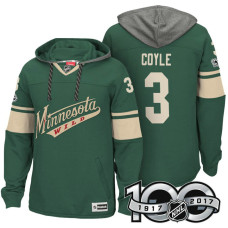 Minnesota Wild #3 Charlie Coyle Green 2017 Anniversary Patch Hoodie