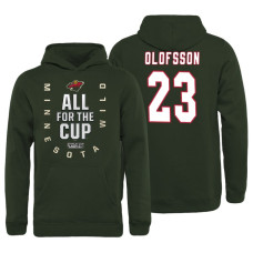 Youth Minnesota Wild #23 Gustav Olofsson Bound Behind The Net Pullover Green Hoodie 2018 Stanley Cup Playoffs