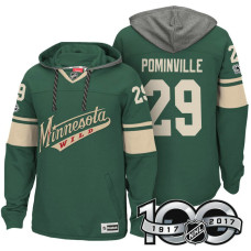 Minnesota Wild #29 Jason Pominville Green 2017 Anniversary Patch Hoodie