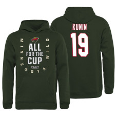 Youth Minnesota Wild #19 Luke Kunin Bound Behind The Net Pullover Green Hoodie 2018 Stanley Cup Playoffs