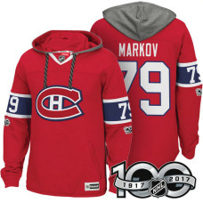 Montreal Canadiens #79 Andrei Markov Red Anniversary Classic Patch Hoodie