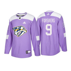 Nashville Predators #9 Filip Forsberg Purple 2018 Adidas Authentic Hockey Fights Cancer Jersey