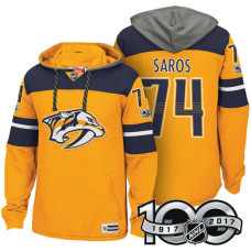 Nashville Predators #74 Juuse Saros Gold 2017 Anniversary Patch Hoodie