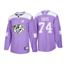 Nashville Predators #74 Juuse Saros Purple 2018 Adidas Authentic Hockey Fights Cancer Jersey