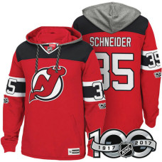 New Jersey Devils #35 Cory Schneider Red Anniversary Classic Patch Hoodie