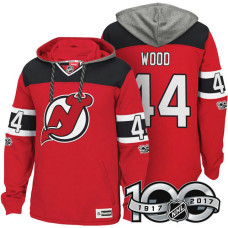 New Jersey Devils #44 Miles Wood Red Anniversary Classic Patch Hoodie