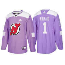 New Jersey Devils #1 Keith Kinkaid Purple Hockey Fights Cancer Authentic Jersey