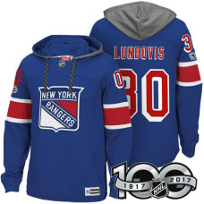 New York Rangers #30 Henrik Lundqvis Royal 2017 Anniversary Patch Hoodie