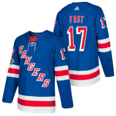 New York Rangers #17 Jesper Fast Royal 2018 New Season Home Authentic Jersey With Anniversary Patch