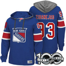 New York Rangers #93 Mika Zibanejad Royal 2017 Anniversary Patch Hoodie