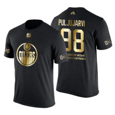 Edmonton Oilers Jesse Puljujarvi Gold Limited with Message T-Shirt Black