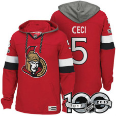 Ottawa Senators #5 Cody Ceci Red 2017 Anniversary Patch Hoodie