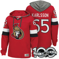 Ottawa Senators #65 Erik Karlsson Red 2017 Anniversary Patch Hoodie