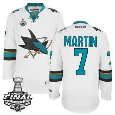 San Jose Sharks Paul Martin #7 White 2016 Stanley Cup Away Champions Jersey