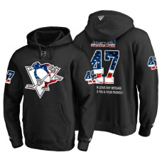 Pittsburgh Penguins #47 Adam Johnson Banner Wave USA Flag with Message Black Hoodie