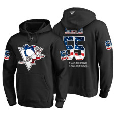 Pittsburgh Penguins #55 Chris Summers Banner Wave USA Flag with Message Black Hoodie