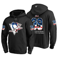 Pittsburgh Penguins #39 Jean-Sebastien Dea Banner Wave USA Flag with Message Black Hoodie