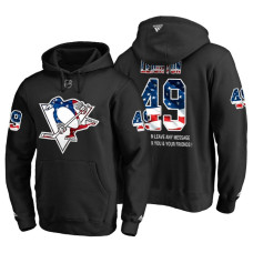 Pittsburgh Penguins #49 Michael Leighton Banner Wave USA Flag with Message Black Hoodie