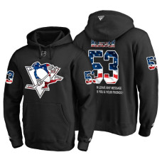 Pittsburgh Penguins #53 Teddy Blueger Banner Wave USA Flag with Message Black Hoodie