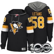 Pittsburgh Penguins #58 Kris Letang Black 2017 Anniversary Patch Hoodie