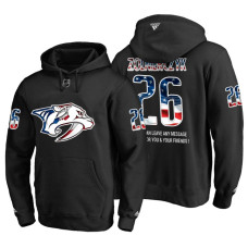 Nashville Predators #26 Harry Zolnierczyk Banner Wave USA Flag with Message Black Hoodie