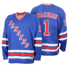 New York Rangers Eddie Giacomin #1 Blue Home Throwback Premier Jersey